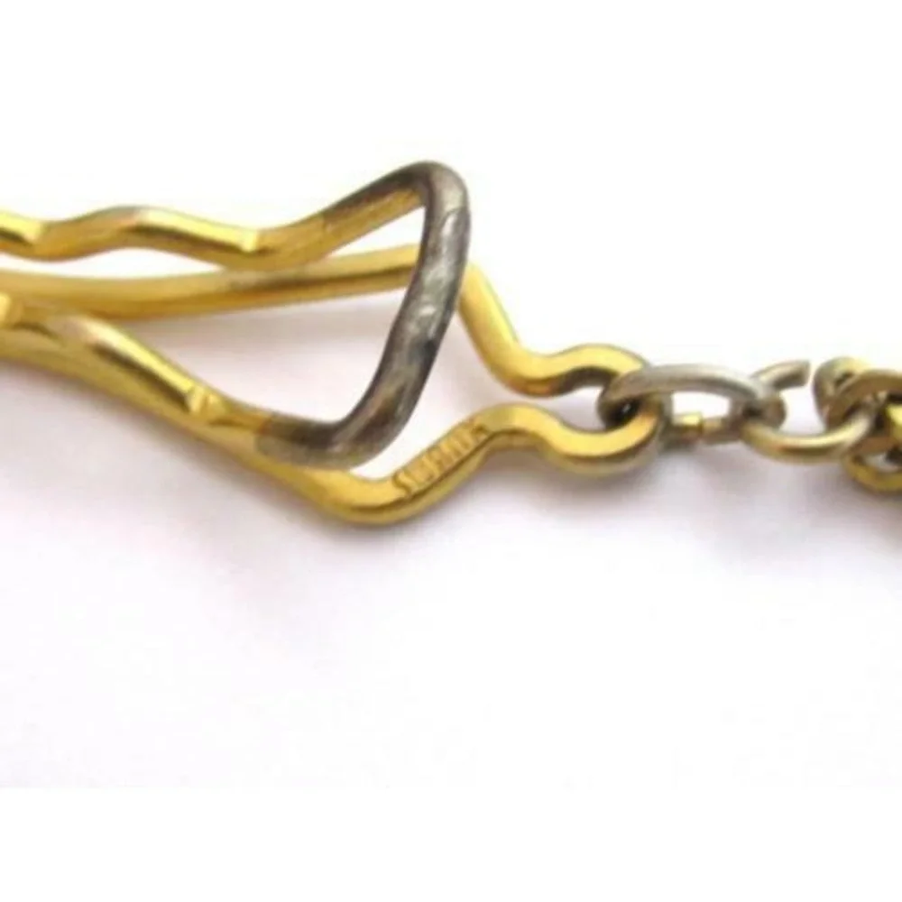 Antique Pocket Watch Chain Monogram AG‎ Initials Gold Plated w/ Keychain + Clip